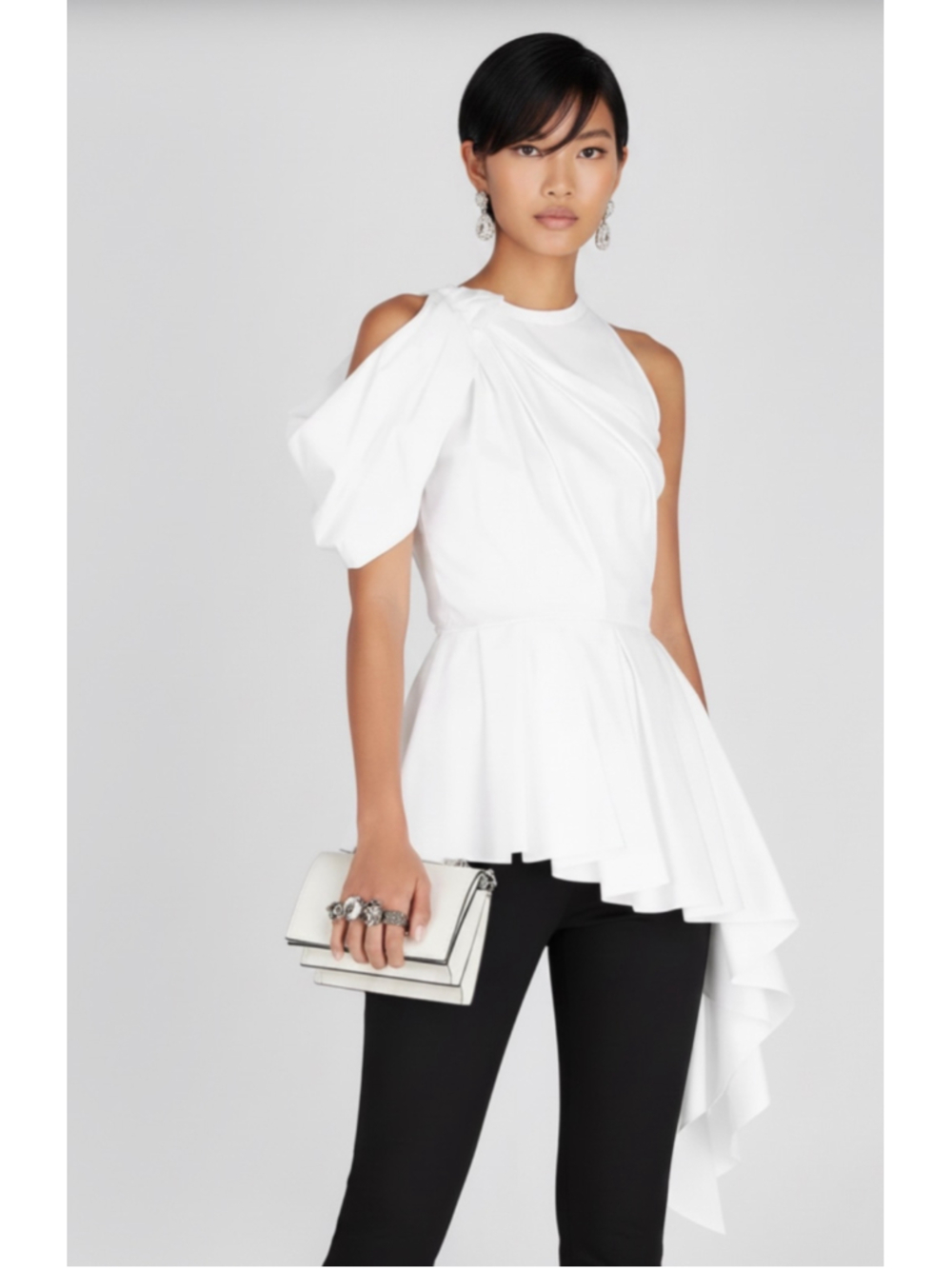 Alexander McQueen New White Asymmetric Peplum Top